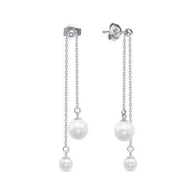Серьги на цепочке из серебра c белыми речными жемчужинами 4,5-8 мм