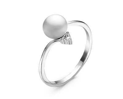 Кольцо из серебра с белой речной жемчужиной 7-7,5 мм