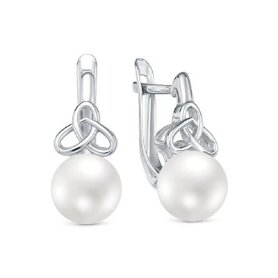 Серьги из белого золота с белыми речными жемчужинами 8,5-9 мм