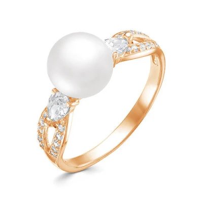 Кольцо из красного золота с белой речной жемчужиной 8,5-9 мм