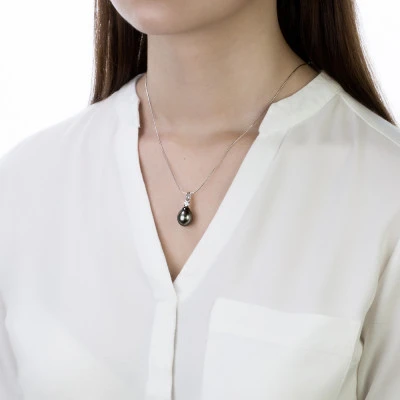 Кулон из серебра с черной морской Таитянской жемчужиной 12-12,5 мм