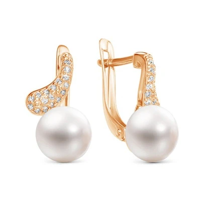 Серьги из красного золота с белыми речными жемчужинами 8,5-9 мм