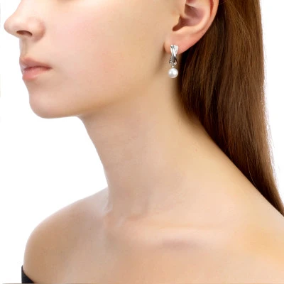 Серьги из серебра c белыми речными жемчужинами 8,5-9 мм