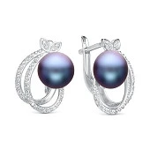 Серьги из серебра с черными речными жемчужинами 8,5-9 мм