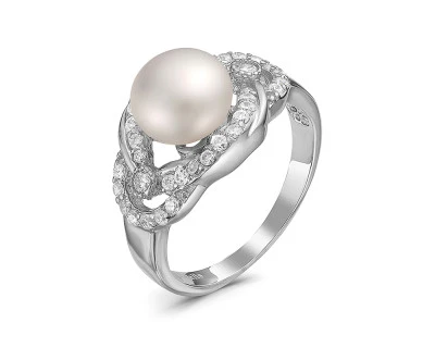 Кольцо из серебра с белой речной жемчужиной 9 мм