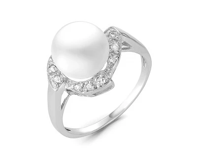 Кольцо из серебра с белой речной жемчужиной 10 мм