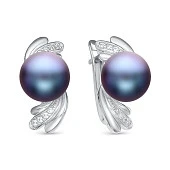 Серьги из серебра с черными речными жемчужинами 7-7,5 мм