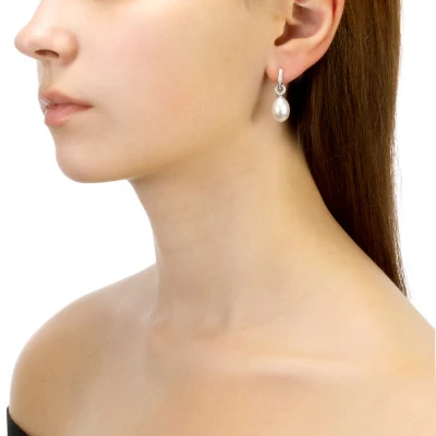 Серьги из серебра c белыми речными жемчужинами 9-10 мм