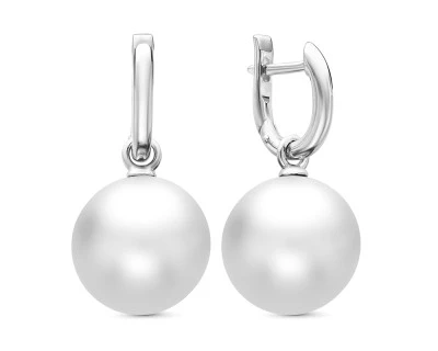 Серьги из белого золота с белыми морскими Австралийскими жемчужинами 12-12,5 мм