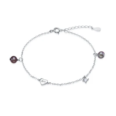 Браслет из серебра 925 пробы с черными речными жемчужинами 5-5,5 мм