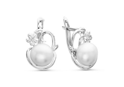 Серьги из серебра c белыми речными жемчужинами 7,5-8 мм