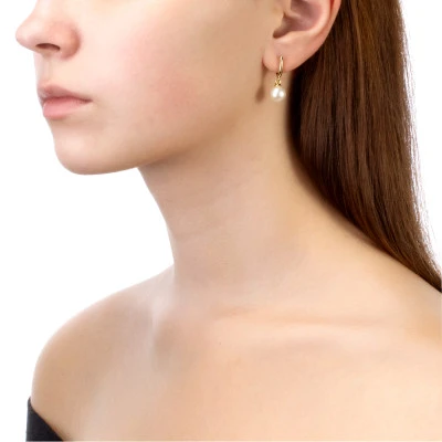 Серьги из серебра с белыми речными жемчужинами 8,5-9 мм