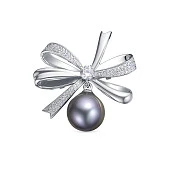 Брошь "Бант" с черной Таитянской морской жемчужиной 13-13,5 мм