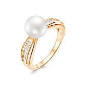 Кольцо из красного золота с белой речной жемчужиной 8,5-9 мм