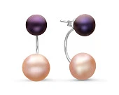 Пусеты "Диор" из серебра с черными и розовыми жемчужинами 7,5-10 мм