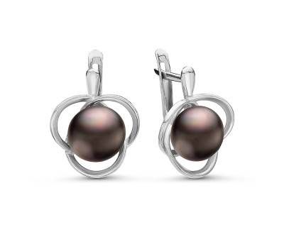 Серьги из серебра с черными речными жемчужинами 8,5-9 мм