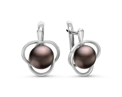 Серьги из серебра с черными речными жемчужинами 8,5-9 мм