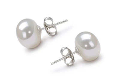 Пусеты из серебра 925 пробы с белыми речными жемчужинами 10,5-11 мм
