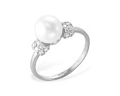 Кольцо из белого золота с белой речной жемчужиной 7-7,5 мм