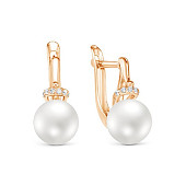Серьги из красного золота с белыми речными жемчужинами 8,5-9 мм