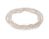 Ожерелье 3-рядное из белого овального жемчуга класса ААА. Жемчужины 7,5-8 мм