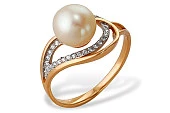 Кольцо из красного золота с белой речной жемчужиной 8,5-9 мм