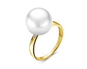 Кольцо из желтого золота с белой морской Австралийской жемчужиной 11,6-11,9 мм