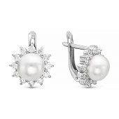 Серьги из серебра с белыми речными жемчужинами 7,5-8 мм