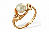 Кольцо из красного золота с белой речной жемчужиной 8-8,5 мм