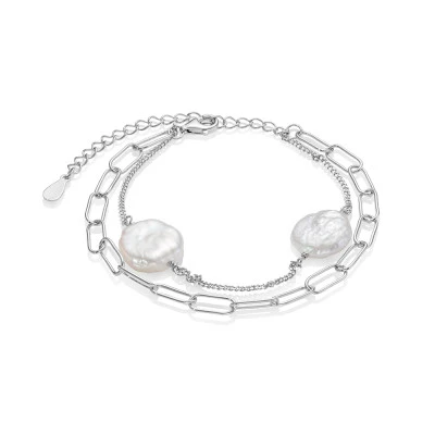 Браслет из серебра с белыми барочными жемчужинами. Жемчужины 11-11,5 мм