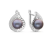Серьги из серебра с черными речными жемчужинами 8,5-9 мм