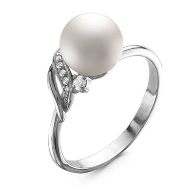 Кольцо из белого золота с белой речной жемчужиной 8,5-9 мм