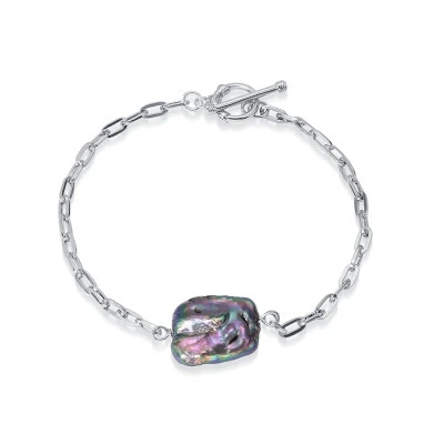 Браслет из ювелирного сплава с черным барочным жемчугом 17 мм