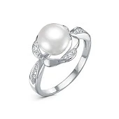 Кольцо из серебра с белой речной жемчужиной 8,5-9 мм