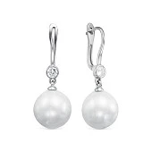 Серьги из серебра c белыми японскими речными жемчужинами 13-13,5 мм