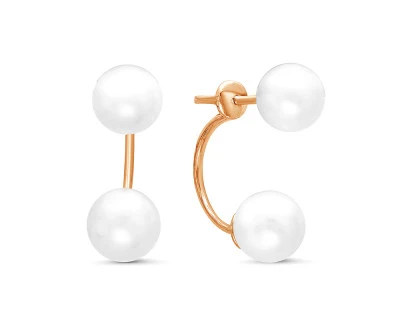 Пусеты "Диор" из красного золота с белыми речными жемчужинами 8-9 мм