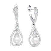Серьги из серебра c белыми речными жемчужинами 7 мм