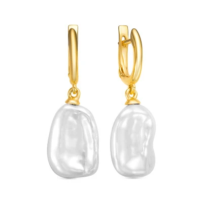 Серьги из серебра с белыми речными жемчужинами "Барокко" 13-15 мм