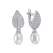 Серьги из белого золота с белыми речными жемчужинами 9-10 мм