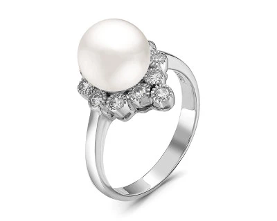 Кольцо из серебра с белой речной жемчужиной 9-9,5 мм