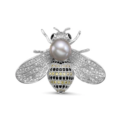 Брошь-кулон из сплава с серебристой речной жемчужиной 8,5-9 мм