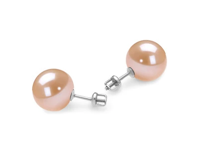 Пусеты из серебра 925 пробы с розовыми речными жемчужинами 9,5-10 мм