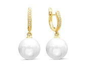 Серьги из серебра c белыми японскими речными жемчужинами 14-14,5 мм