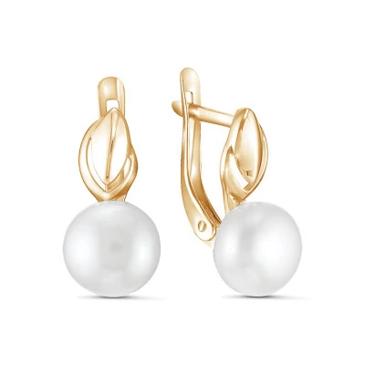 Серьги из красного золота с белыми речными жемчужинами 7,5-8 мм
