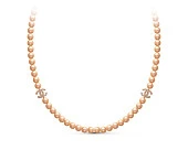 Колье из розового круглого жемчуга со вставками из серебра. Жемчужины 7-7,5 мм