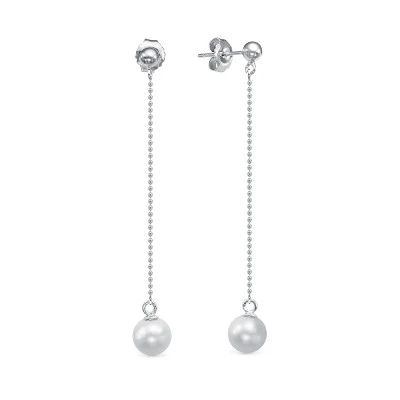 Серьги на цепочке из серебра c белыми речными жемчужинами 7,5-8 мм