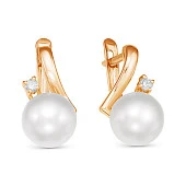 Серьги из красного золота с белыми речными жемчужинами 8,5-9 мм