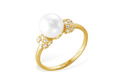Кольцо из желтого золота с белой речной жемчужиной 7-7,5 мм