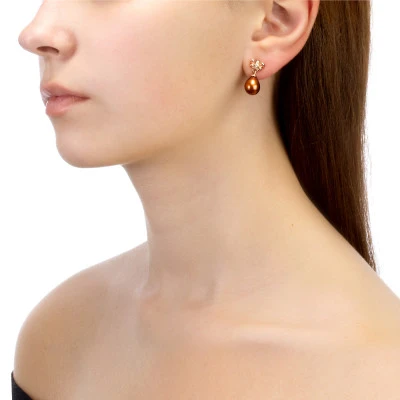 Серьги из серебра с шоколадными речными жемчужинами 8,5-9 мм