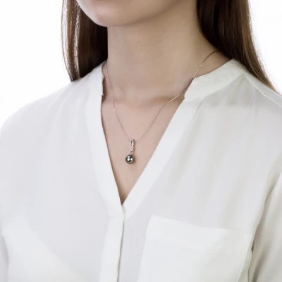 Кулон из серебра с черной морской Таитянской жемчужиной 9-9,5 мм